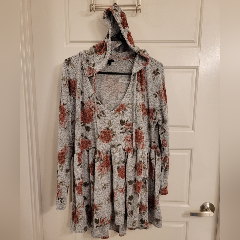 Torrid Gray Floral Hoodie Sweatshirt